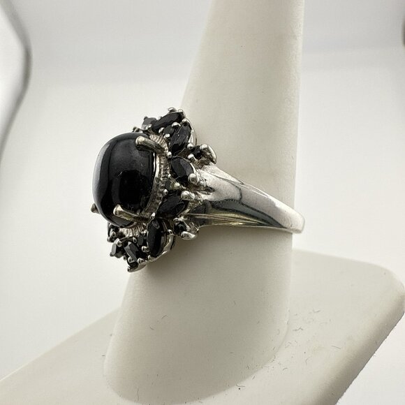 Chuck Clemency Sterling Silver Ring Black Gemstone Cabochon STS 9 QVC Spinel - Picture 7 of 13